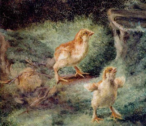 Zwei Kuken Auf Erkundung Oil Painting by Carl Kronberger