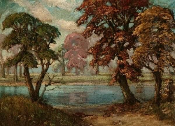 Landscape Along Riverbank Oil Painting by F. Otto Becker