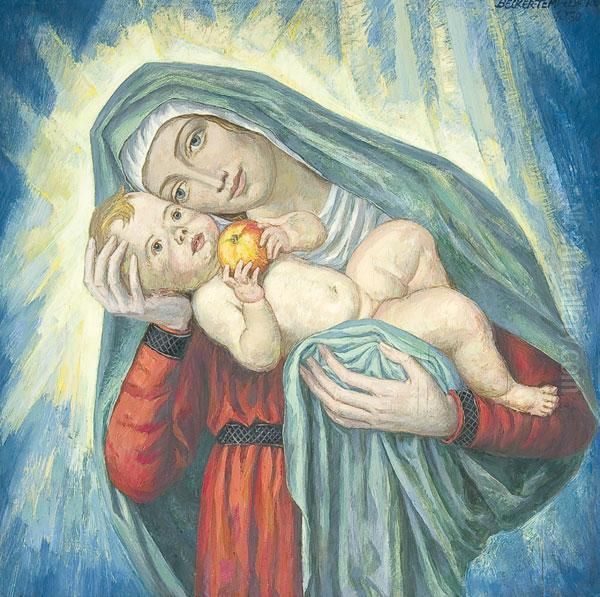 Madonna And Child With Apple Oil Painting by Franz Helmut Becker