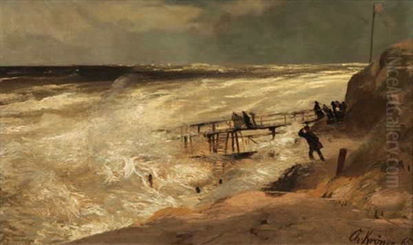 The Beach Of Westerland On Sylt In Stormy Weather Oil Painting by Christian (Johann Christian) Kroener