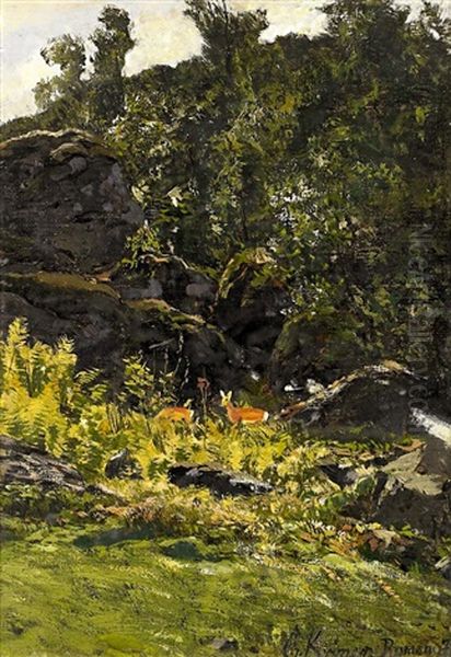 Am Wildbach Oil Painting by Christian (Johann Christian) Kroener