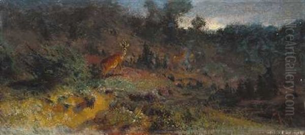 Waldlandschaft Mit Wild Oil Painting by Christian (Johann Christian) Kroener