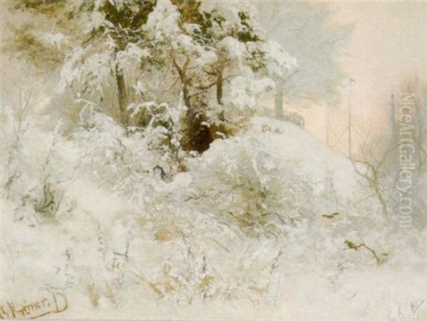 Winterliche Stimmung Im Park Oil Painting by Christian (Johann Christian) Kroener