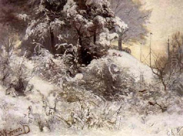 Winterlandschaft Oil Painting by Christian (Johann Christian) Kroener