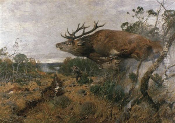 Druckjagd Auf Rotwild Oil Painting by Christian (Johann Christian) Kroener