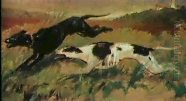 Zwei Windhunde Oil Painting by Christian (Johann Christian) Kroener