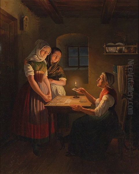 Was Steht In Den Karten? Signiert Oil Painting by Wenzel Kroupa