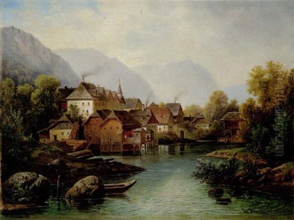 Partie An Der Traun Bei Gmunden Oil Painting by Wenzel Kroupa