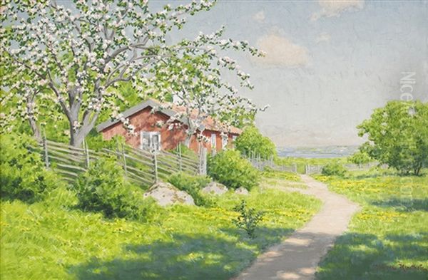 Sommarlandskap Oil Painting by Johan Fredrik Krouthen