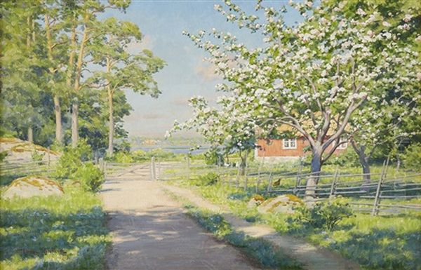 Blommande Frukttrad Oil Painting by Johan Fredrik Krouthen