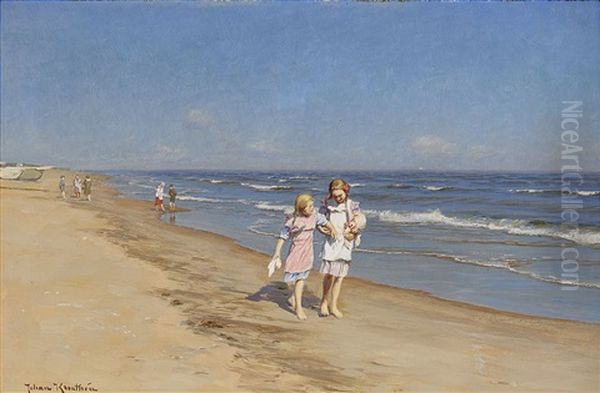 Strandbild Med Figurer Oil Painting by Johan Fredrik Krouthen