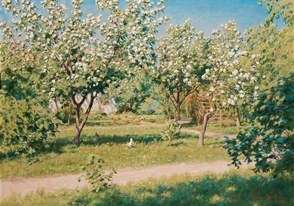 Blommande Appeltrad Oil Painting by Johan Fredrik Krouthen