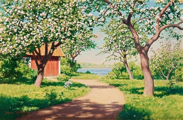 Blommande Appelwoodd Oil Painting by Johan Fredrik Krouthen