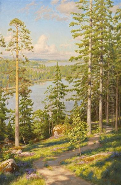 Insjolandskap Oil Painting by Johan Fredrik Krouthen