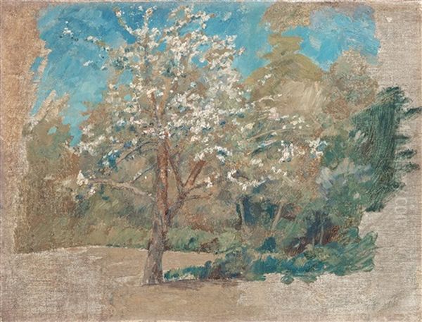 Apple Tree Blooming Oil Painting by Johan Fredrik Krouthen