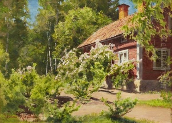 Sommargronska Vid Rott Hus Oil Painting by Johan Fredrik Krouthen