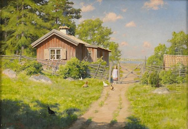 Flickan Vid Grinden Oil Painting by Johan Fredrik Krouthen