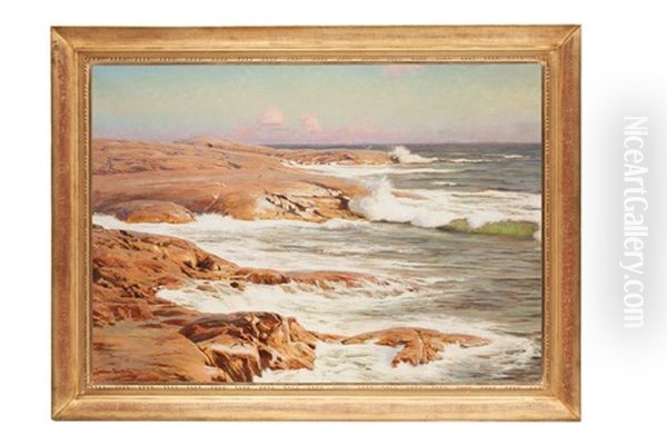 Waves Breaking Oil Painting by Johan Fredrik Krouthen