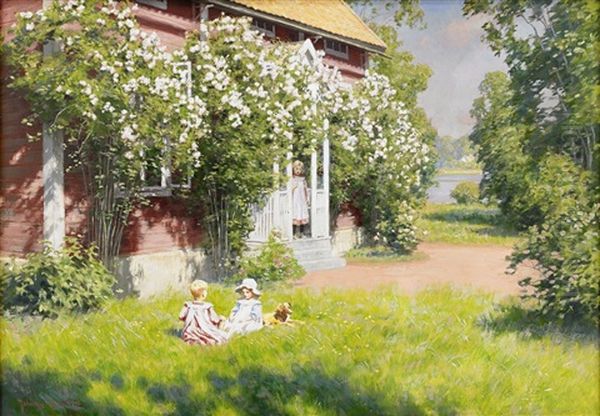 Gardsidyll I Sommargronska Oil Painting by Johan Fredrik Krouthen