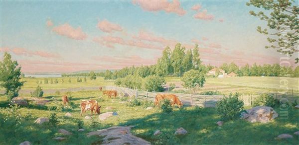 Summer Landscape With Bergtorpsgarden Manor House Oil Painting by Johan Fredrik Krouthen