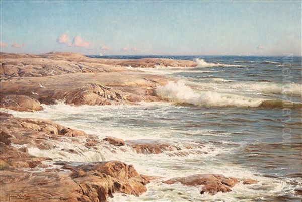 Rocks By The Sea, Marstrand Oil Painting by Johan Fredrik Krouthen