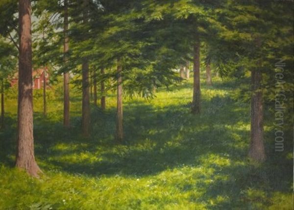 Gronskande Skog Oil Painting by Johan Fredrik Krouthen