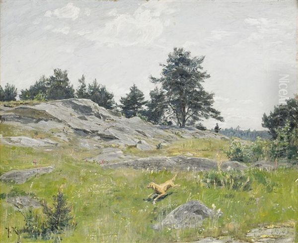 Sommarlandskap Med Jagare Och Hund by Johan Fredrik Krouthen