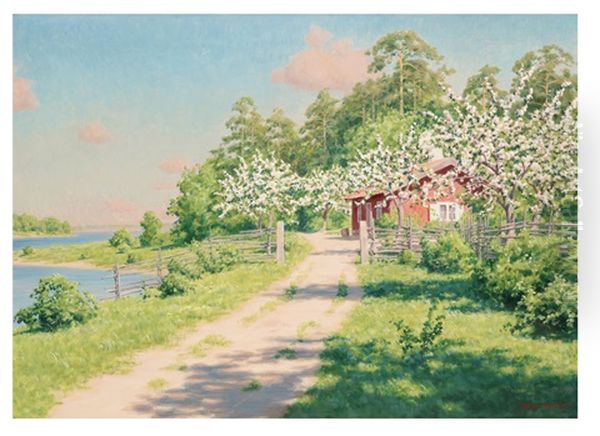 Blommande Landskap Med Hus Oil Painting by Johan Fredrik Krouthen