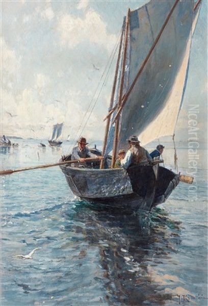 Fiskare I Bat Oil Painting by Johan Fredrik Krouthen