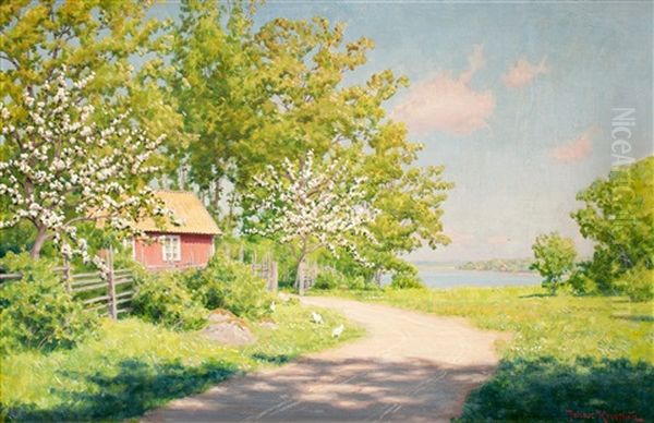 Landskap Med Pickande Honor Oil Painting by Johan Fredrik Krouthen