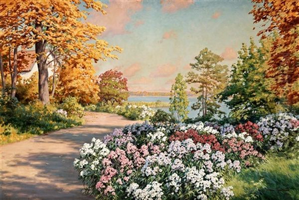 Blommande Tradgard Oil Painting by Johan Fredrik Krouthen