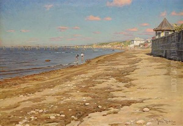 Strand Med Badande Pojkar Oil Painting by Johan Fredrik Krouthen