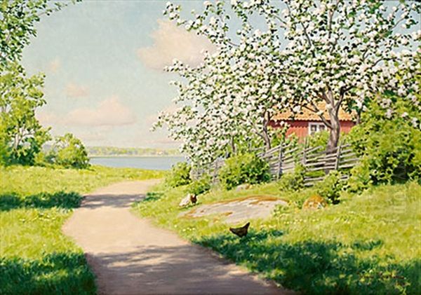 Blommande Frukttrad Oil Painting by Johan Fredrik Krouthen