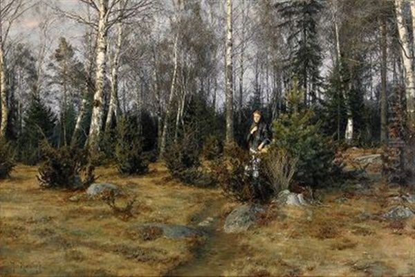 Kvinna I Varlandskap Oil Painting by Johan Fredrik Krouthen