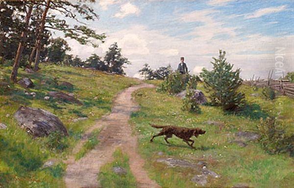 Pa Promenad Oil Painting by Johan Fredrik Krouthen