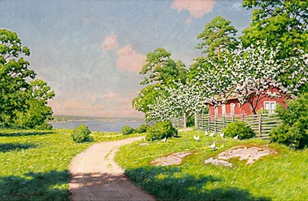 Hons I Sommargronska Oil Painting by Johan Fredrik Krouthen