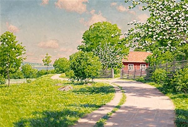 Solbelyst Sommarvag Oil Painting by Johan Fredrik Krouthen