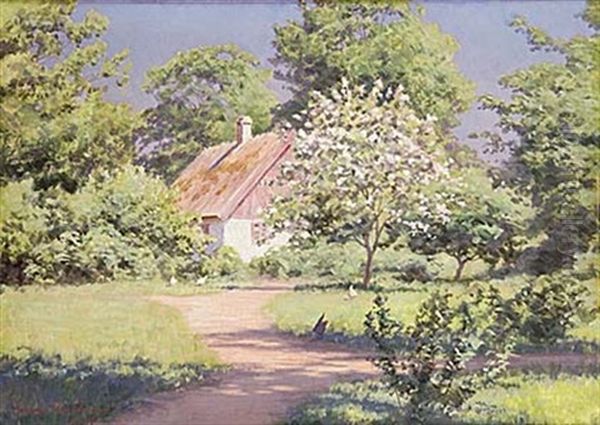 Sommarlandskap Med Blommande Frukttrad Oil Painting by Johan Fredrik Krouthen