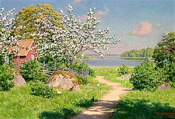 Sommarlandskap Oil Painting by Johan Fredrik Krouthen