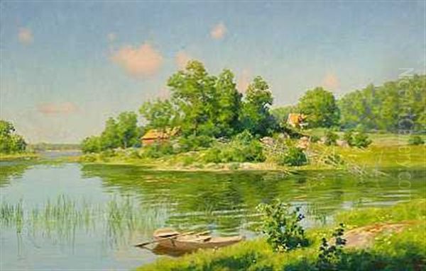 Sommerdag Ved En So, Sverige Oil Painting by Johan Fredrik Krouthen