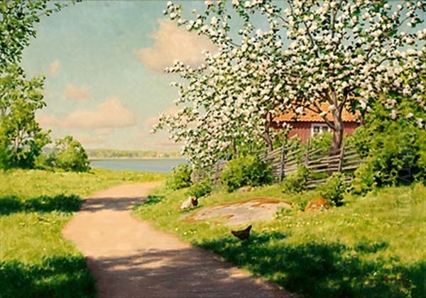 Hons I Sommargronska Oil Painting by Johan Fredrik Krouthen