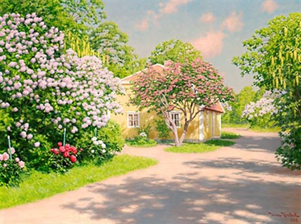 Blommande Syrener Oil Painting by Johan Fredrik Krouthen