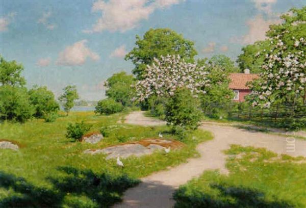 Sommarlandskap Oil Painting by Johan Fredrik Krouthen