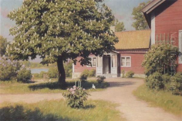 The Pink House Oil Painting by Johan Fredrik Krouthen