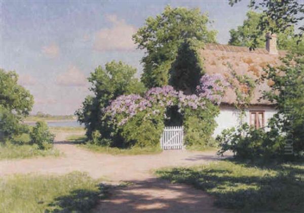 Blommande Syrener Vid Skanelanga - Solig Sommardag Oil Painting by Johan Fredrik Krouthen