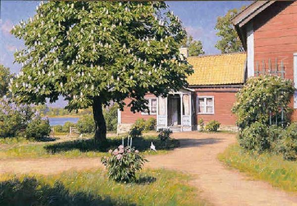 The House By The Lake Oil Painting by Johan Fredrik Krouthen