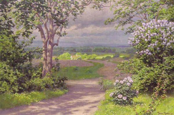 Solbelyst Sommarvag Oil Painting by Johan Fredrik Krouthen