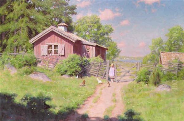 Sommarlandskap Med Liten Flicka Oil Painting by Johan Fredrik Krouthen