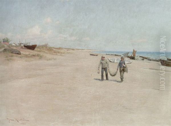 Fiskare Pa Stranden, Skagen Oil Painting by Johan Fredrik Krouthen