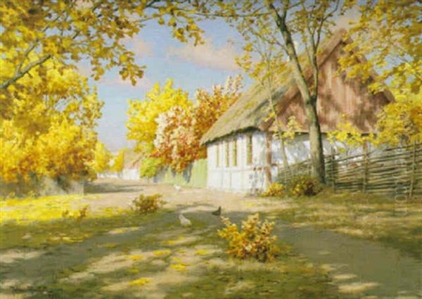 Gardsplan I Sommarsol Oil Painting by Johan Fredrik Krouthen